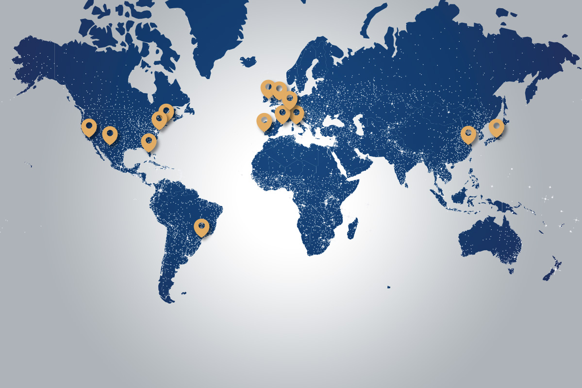 World map with pin markers